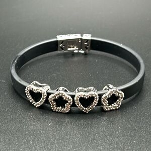 Dee Berkley Black Silicone Bracelet with 925 Charms, 7”
